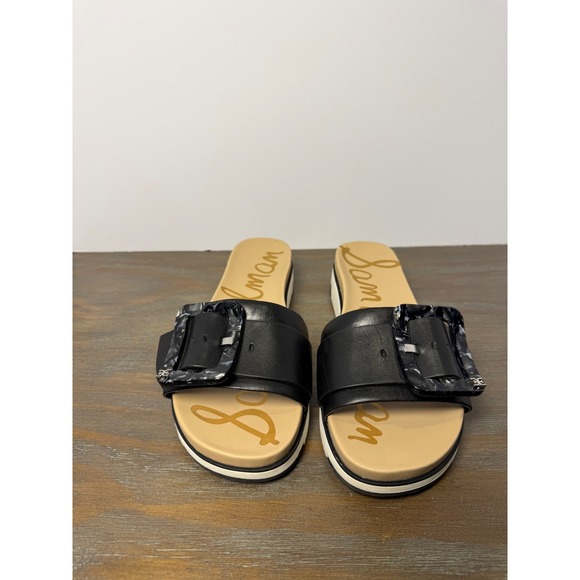 Sam Edelman Ariane Black Platform Slides Buckle Sandals 7.5 Leather - Picture 7 of 11